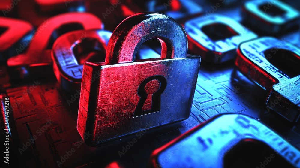 Poster protecting your online information from threats like viruses, malware, and hacking. this includes us