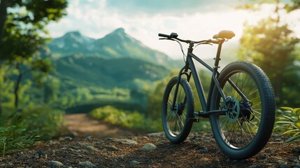 Naklejka premium Eco-Friendly Electric Bike on Scenic Nature Trail