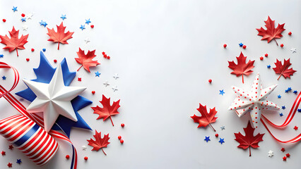 Obraz premium Top view flat lay of paper maple leaves, stars