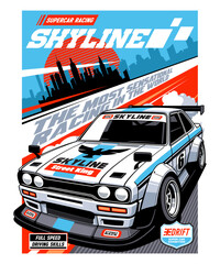 Skyline Super Car Racing Illustration Design