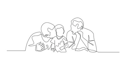 continuous line portrait of lgbt life with family.lgbt pride happy with children.parenting children together.line drawing isolated white background