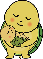 抱っこして可愛い・ゆるい亀のキャラクターイラスト