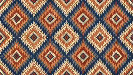 Earthy Aztec ikat pattern in terracotta and navy blue for a warm interior , terracotta, navy blue, Aztec, ikat, pattern