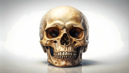 Fototapeta premium Detailed description Detailed sketch of a realistic human skull on a plain white background, sketch, skull, anatomy, medical