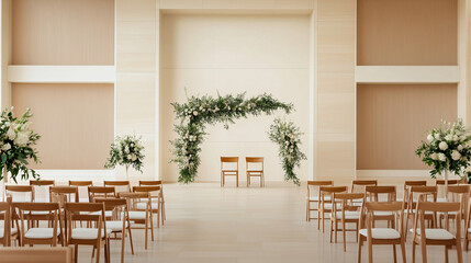 Minimalist-style wedding arch backdrop with clean lines and modern elegance.