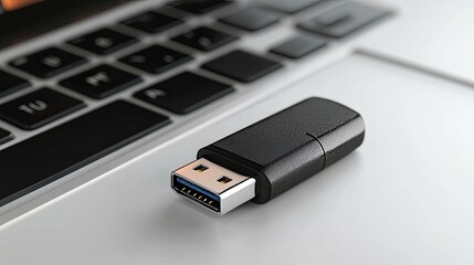 Black USB Flash Drive on a Laptop Keyboard