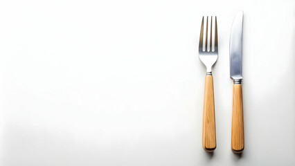 Fork and knife isolated on white background, cutlery, silverware, kitchen tools, utensils