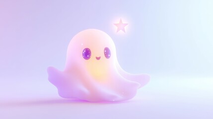 Cute cartoon ghost with big eyes and a happy expression.