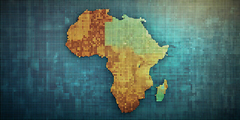 Fototapeta premium A of an African map in a digital raster micro structure, African, map, digital, raster, micro structure,, continent
