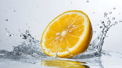 Fresh Lemon Slice Floating in Water with Splash Effect