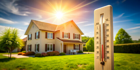 Temperature rising in a house thermometer during a summer heat wave, hot, heat, wave, summer, thermometer, high, temperature