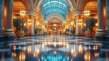 Obraz premium Ornate Grand Hall with Gold Accents and Glass Ceiling