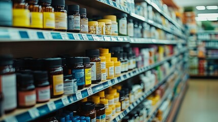 Shelves of assorted bottles in a store aisle