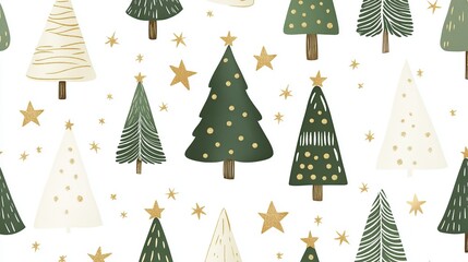 Festive pattern of Christmas trees and stars.