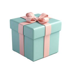 Obraz premium Mint Green Gift Box with Pink Ribbon for Birthday Anniversary or Special Occasion