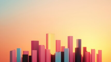 Fototapeta premium Futuristic City Skyline at Dusk with Glowing Neon Lights and Sleek Architecture