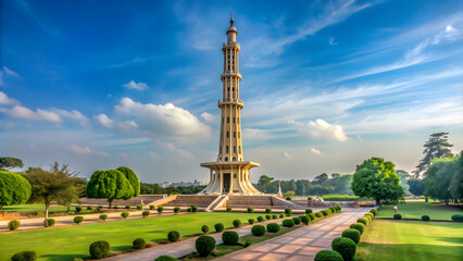 Side view of Minar e Pakistan in Lahore park, Pakistan, Lahore, monument, historical, landmark, architecture, park, greenery
