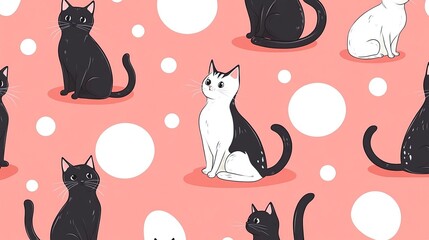 Pattern of playful cats on a colorful background.