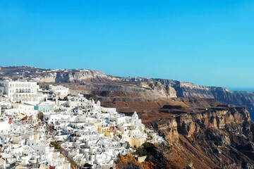 View of the city of Thira, Santorini island. Traditional white h
