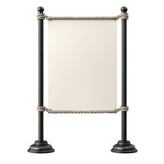 Editable street-side banner sign with pole and ropes. mockup, png, transparent background.