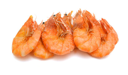 Cooked unshelled tiger shrimps isolated on white