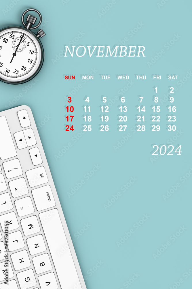 Poster 2024 year calendar. november calendar. 3d rendering