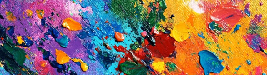 Fototapeta premium Vibrant Chaos, an artistic representation of lively paint splatters on a canvas, capturing the dynamic interplay of color and texture in an abstract composition.