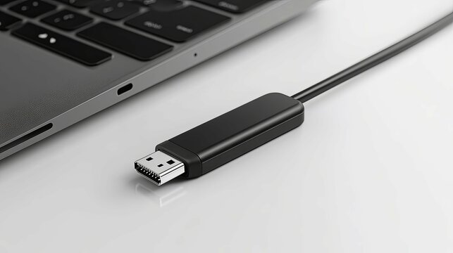 Black DisplayPort Cable Connected to Laptop