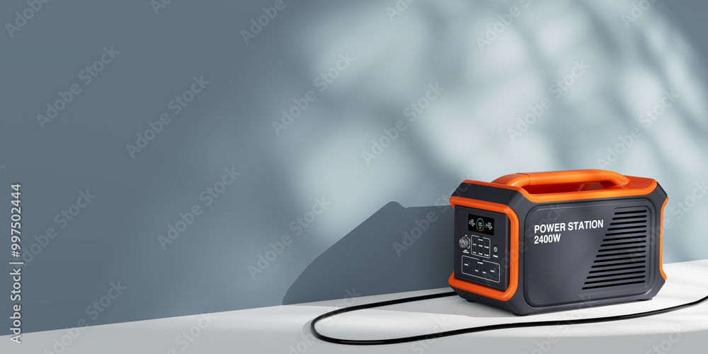 Poster high capacity portable power generator station. 3d rendering