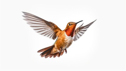 Hummingbird in Flight, Isolated on White Background