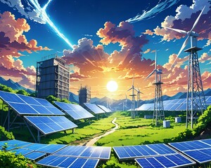 An illustration of solar power station. Alternative energy sources
