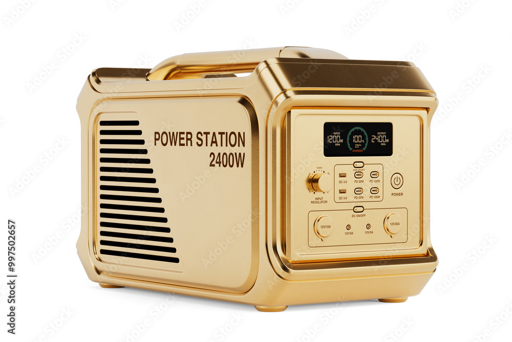 Poster Golden High Capacity Portable Power Generator Station. 3d Rendering