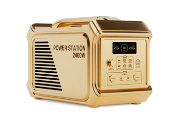 Golden High Capacity Portable Power Generator Station. 3d Rendering