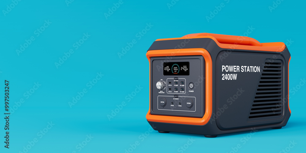 Poster high capacity portable power generator station. 3d rendering