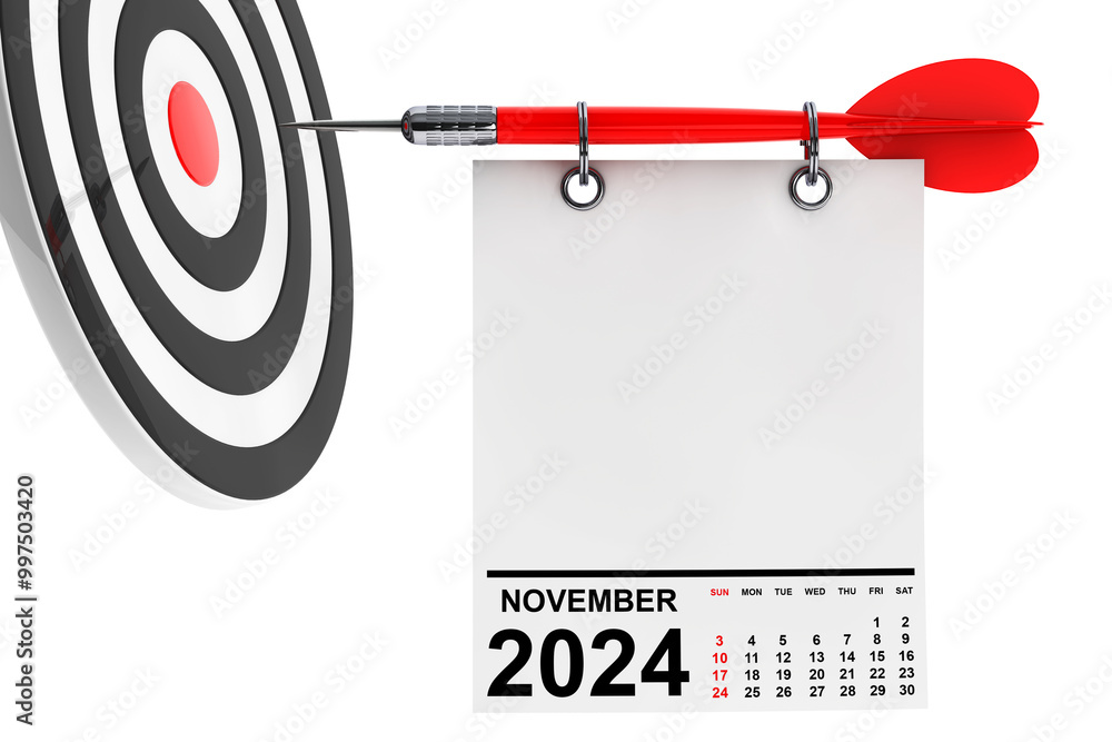 Aufkleber calendar november 2024 on blank note paper with free space for your design. 3d rendering