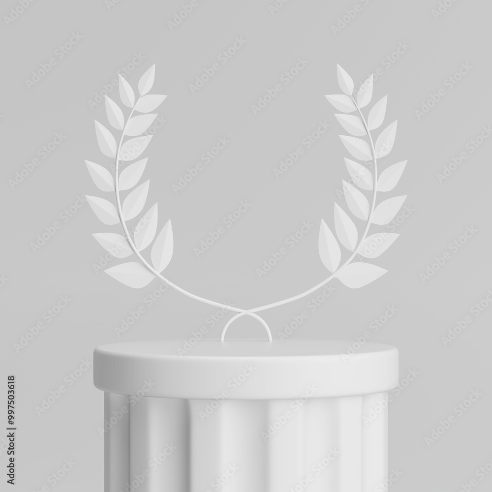 Poster Empty White Laurel Winner First Place Stage Mockup in Clay Style. 3d Rendering
