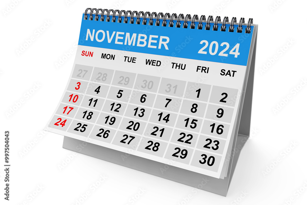 Aufkleber 2024 year november calendar. 3d rendering