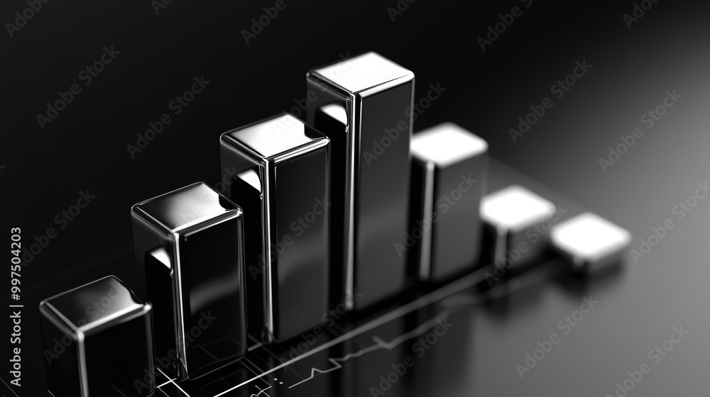 Aufkleber black and white 3d bar graph on reflective surface with blurred background
