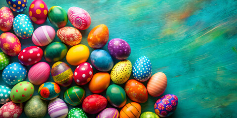 Colorful painted Easter eggs on a vibrant background, Easter, holiday, celebration, colorful, painted, spring, pastel, tradition