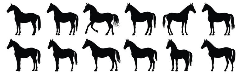 Horse silhouettes set, animal pack of vector silhouette design, isolated background.