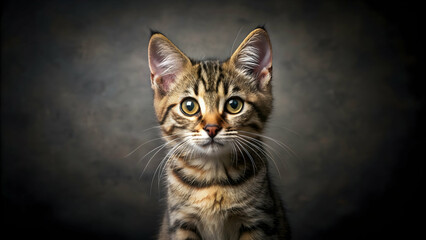 Portrait of Short Haired Tabby Kitten on Dark Background, portrait, short haired, tabby, kitten, dark, background, cute, feline