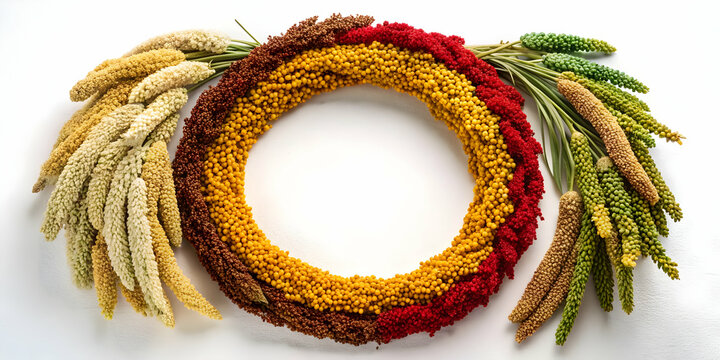 Wreath made of various millets for Year of the Millets celebration , wreath, millets, grains, organic