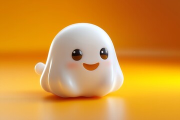 Cute 3D Ghost with Bats. Halloween background.