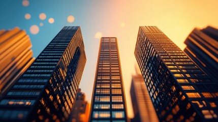Modern Skyscrapers Architecture Sunset Cityscape Urban Background