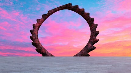 Fototapeta premium Abstract Gear Shaped Gateway to Heaven at Sunset