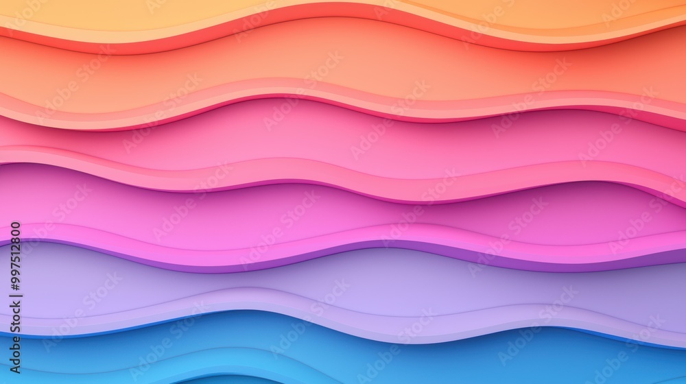 Poster colorful layered waves in a gradient design with soft curves and flowing shapes.