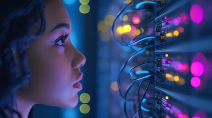Portrait of Woman Adjusting Server Cables