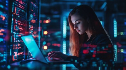 Focused Female IT Professional Typing Commands