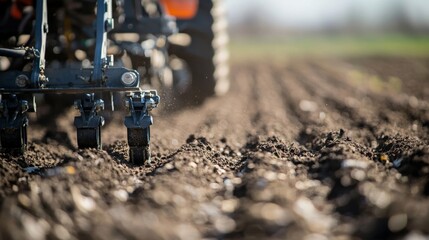 A close-up of precision seeding equipment planting seeds in perfectly spaced rows