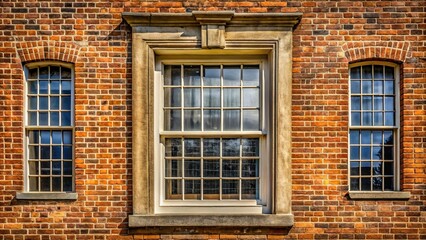 Obraz premium A traditional brick building with three windows, featuring a large, ornate window in the center with a smaller, arched window on each side